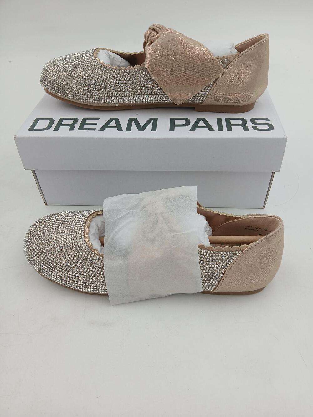 Dream Pairs Shoes Girls Size 1 Gold Rhinestone Angie-5 Ballet Flats Dress Party